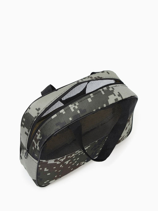 Косметичка-сумка на молнии, с сеткой, с принтом, пиксели/зелёная