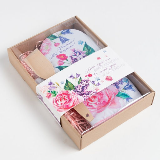 Кухонный набор Улыбнись, варежка-прихватка 20?28 см, лопатка деревянная