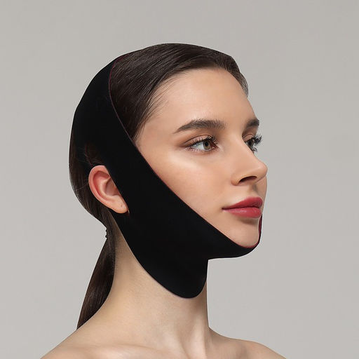 Маска текстильная для коррекции овала лица, на липучке, 62?9.5 см, чёрная, розовая