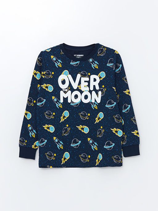 Bisiklet Yaka Bask?l? Uzun Kollu Erkek ?ocuk Pijama Tak?m?