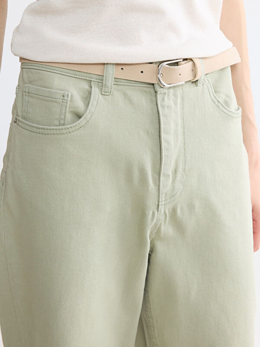 Beli Kemerli Wideleg Kad?n Jean Pantolon
