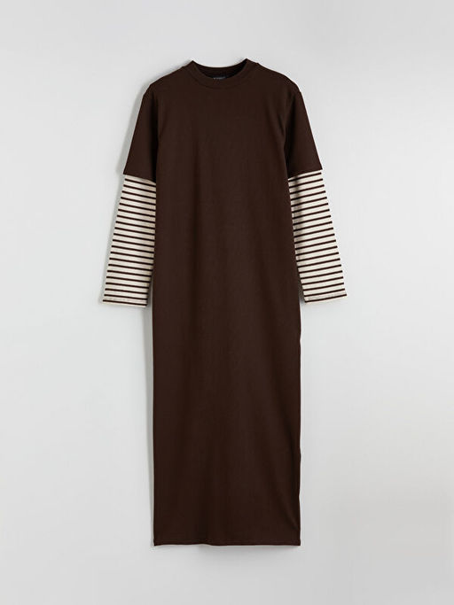 Bisiklet Yaka ?izgili Sweat Elbise