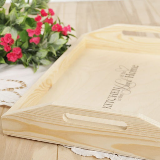 Поднос деревянный с декором, 40×30×7.5 см, сосна