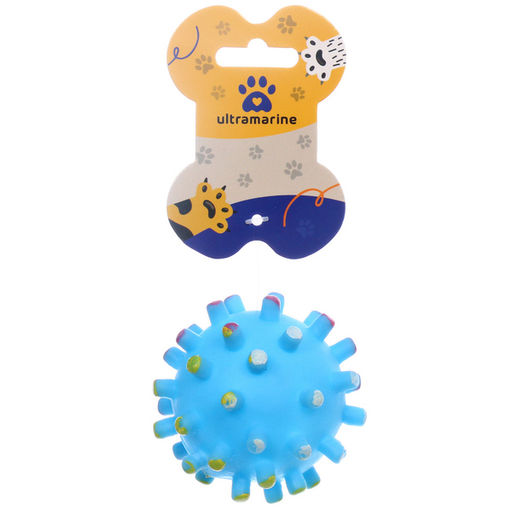 Цена за 6 шт. Игрушка - мячик для собак средних и мелких пород "ЗУБОЧИСТКА", цвет голубой, с пищалкой, d-6,5см (лейбл)