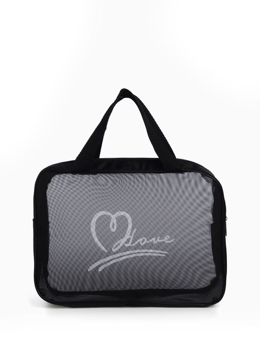 Косметичка-сумка на молнии в сетку, большая, с ручками, с рисунком, серая