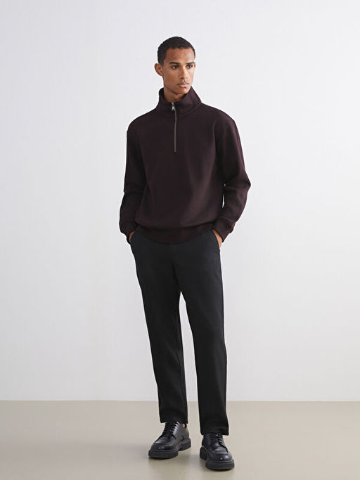 Fermuarl? Dik Yaka Erkek Kal?n Sweatshirt
