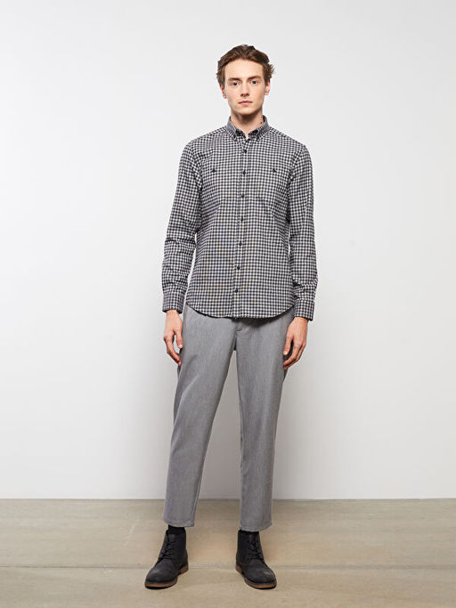 Regular Fit Uzun Kollu Ekose Gabardin Erkek G?mlek