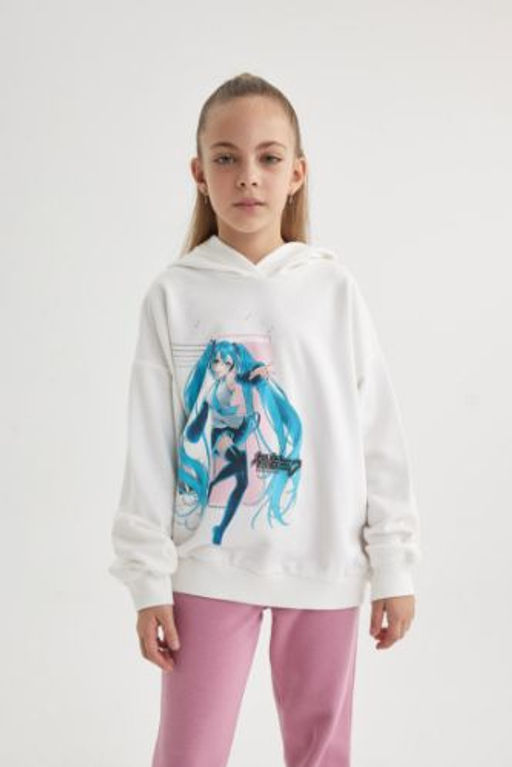 K?z Cocuk Hatsune Miku Oversize Genis Kal?p Kapusonlu Sweatshirt