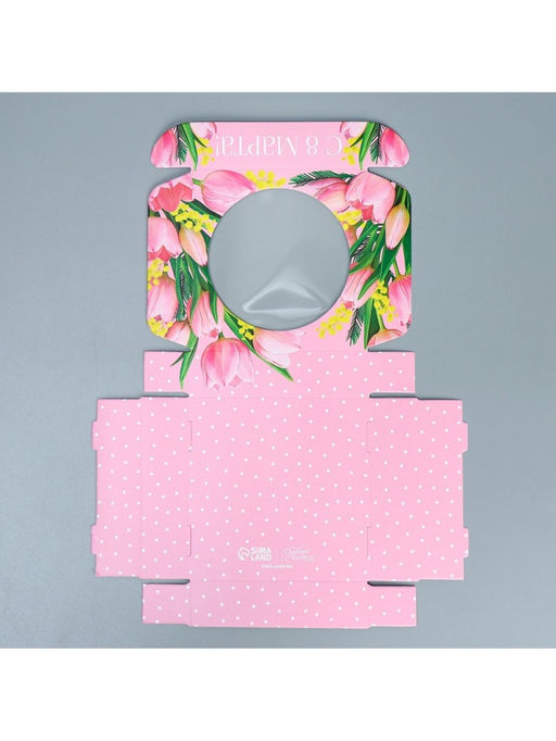 Цена за 5 шт. Коробка для макарун с низкими бортами, кондитерская упаковка «8 марта», 11×11×3 см