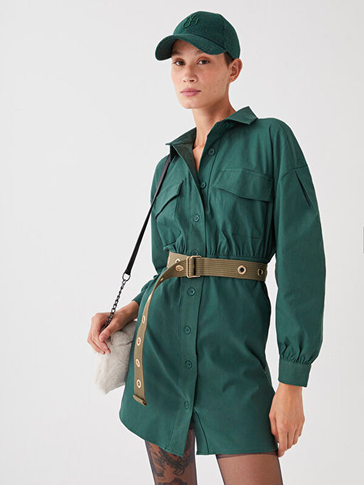 D?z Uzun Kollu Kad?n G?mlek Elbise