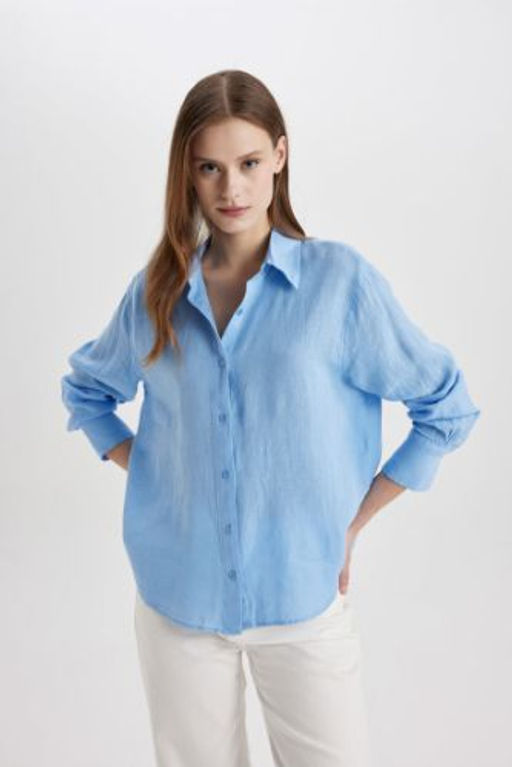 Oversize Genis Kal?p %100 Keten Uzun Kollu Gomlek