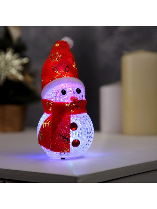 Ёлочная игрушка «Снеговик», 10 см, от батареек, свечение мульти (RGB)