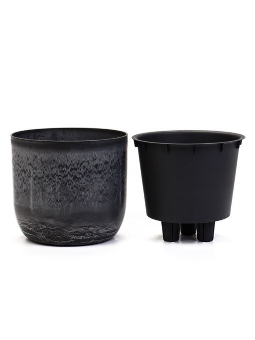 Кашпо для цветов «Микрит», 1 л, d=15 см, h=14 см, со вставкой, пластиковое, серое