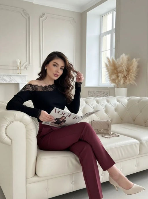 K13375 Лонгслив с кружевом ЧЕРНЫЙ