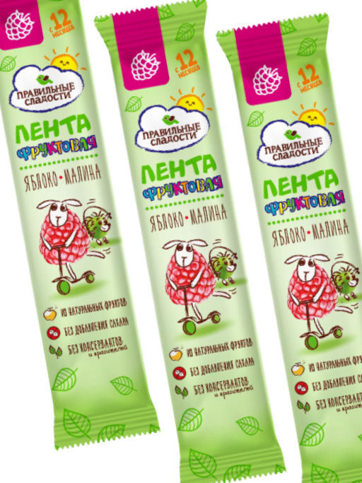 Цена за 10шт Фруктовая лента Яблоко + Малина, 15 г