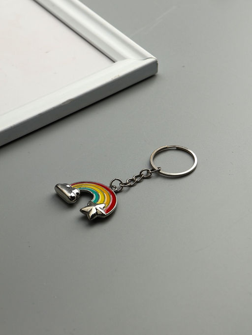 Цена за 12 шт. Брелок металл, эмаль "Радуга с облаком и звездой" 3х3,9х0,5 см