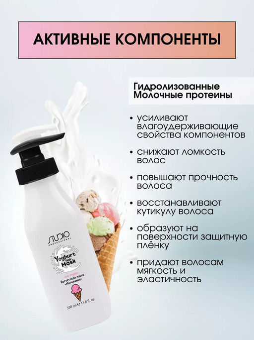 Маска йогуртовая для волос Мороженое, 350 мл, Studio - Kapous professional фото 2