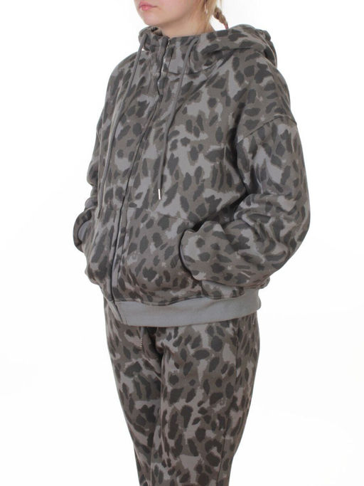 869-3 GRAY/LEOPARD Костюм спортивный зимний женский (95% хлопок, 5% полиэстер)