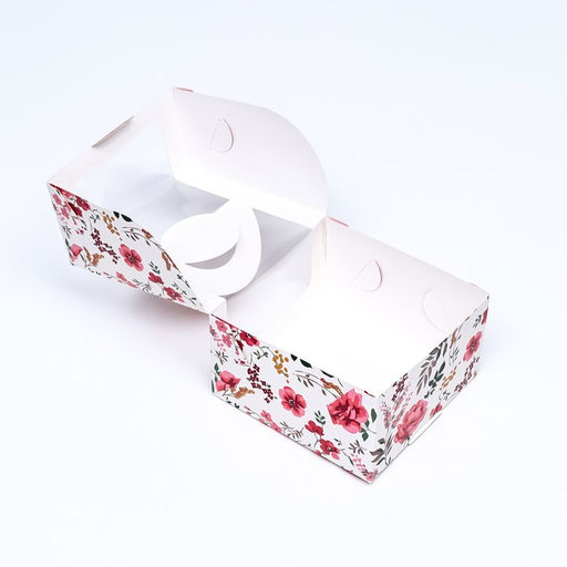 Коробка под бенто-торт с окном Цветочная роспись, 14 х 14 х 8 см - UPAK LAND фото 4