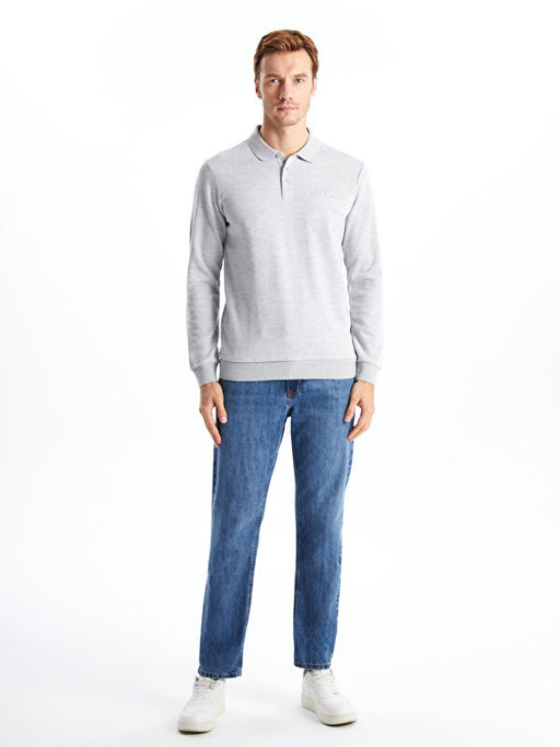 Polo Yaka Uzun Kollu Erkek Sweatshirt