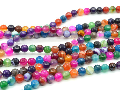 Бусины из агата тонированного шарик 8мм цв.ассорти, 36,5см, 45 бусин Радуга камня
