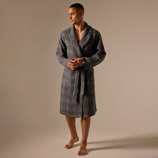 Халат вафельный мужской SL HOME: Chess «Гри Сандре», размер M, хлопок 100%, тёмно-серый