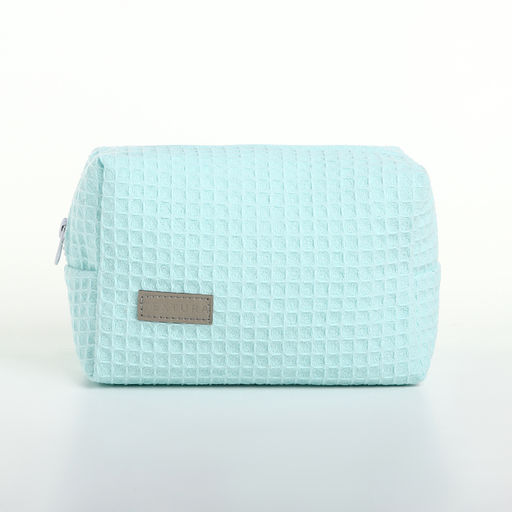 Косметичка женская на молнии TEXTURA, объёмная, средняя, мягкая, вафельная текстура, бирюзовая фото 5