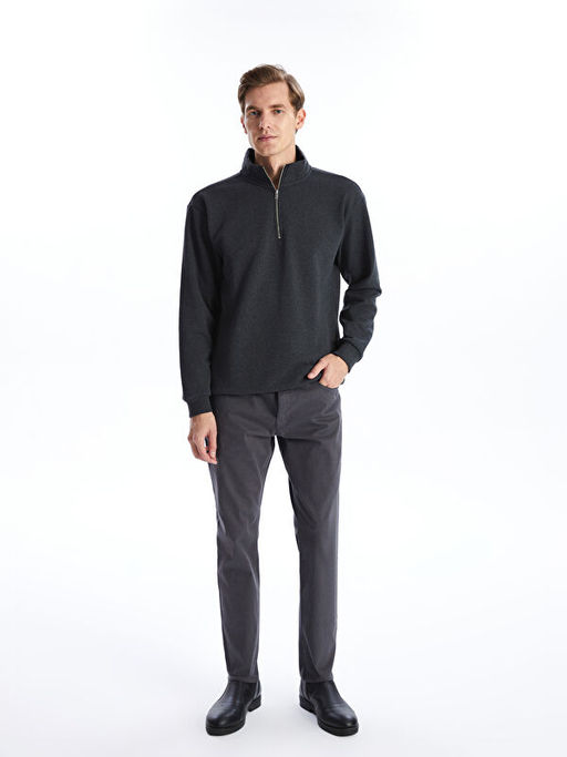 Dik Yaka Uzun Kollu Erkek Kal?n Sweatshirt