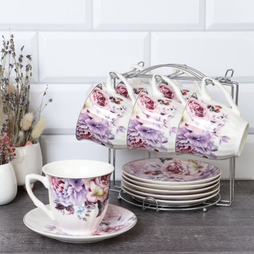 Чайный набор 12 предметов 220 мл / TC03-2416-12M /уп 8/ Костяной металл подставка - Галеонтрейд фото 2