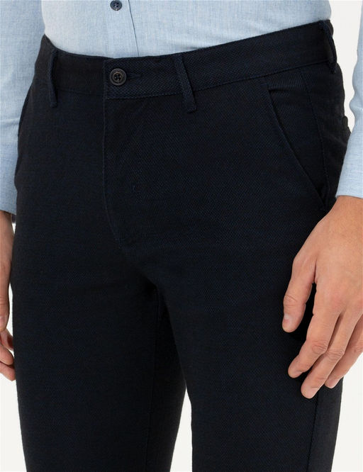 Lacivert Slim Fit Kanvas Pantolon
