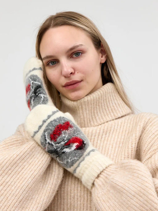 Варежки женские Снегирь в рамке КРУГ 3445-1 - Рассказовские варежки фото 2