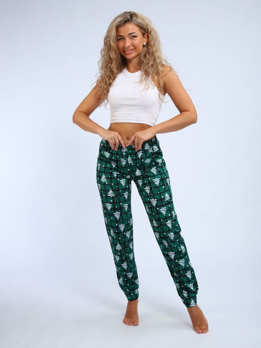 Брюки женские, модель 162, трикотаж (42 размер, Ёлочка, зеленый)