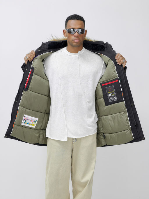 Парка зимняя с мехом черного цвета до - 30