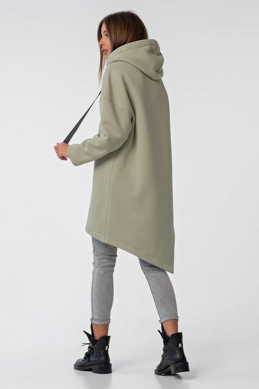 Туника трикотажная теплая с капюшоном из футера зеленая