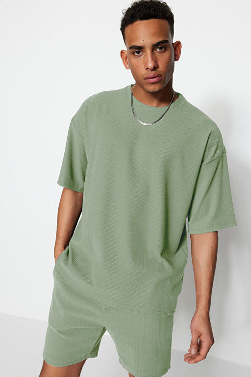 Mint Oversize Bisiklet Yaka K_sa Kol Dokulu Ottoman T-Shirt TMNSS23TS00081 - Trendyolmilla фото 2
