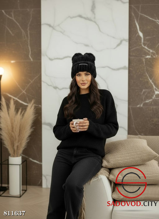 Шапка женская с ушками на флисе