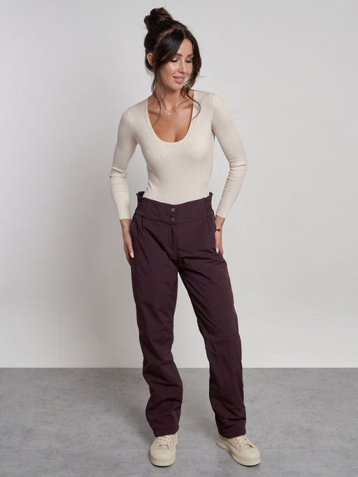 Брюки утепленные спортивные с высокой посадкой женские зимние темно-бордового цвета 7141Tb - Colannia фото 14