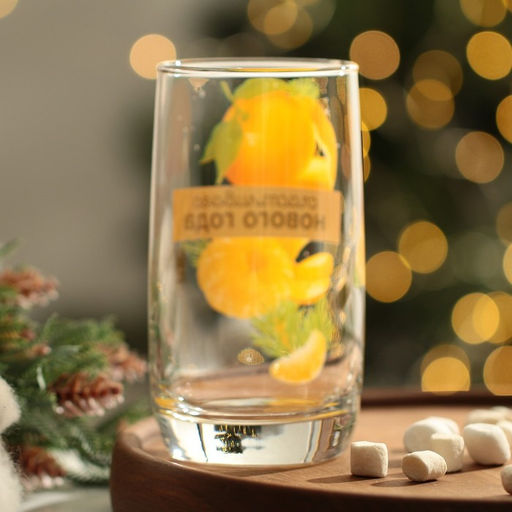 Стакан стеклянный новогодний Мандаринки, 330 мл