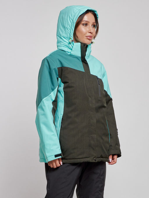 Горнолыжная куртка женская зимняя большого размера бирюзового цвета 3963Br