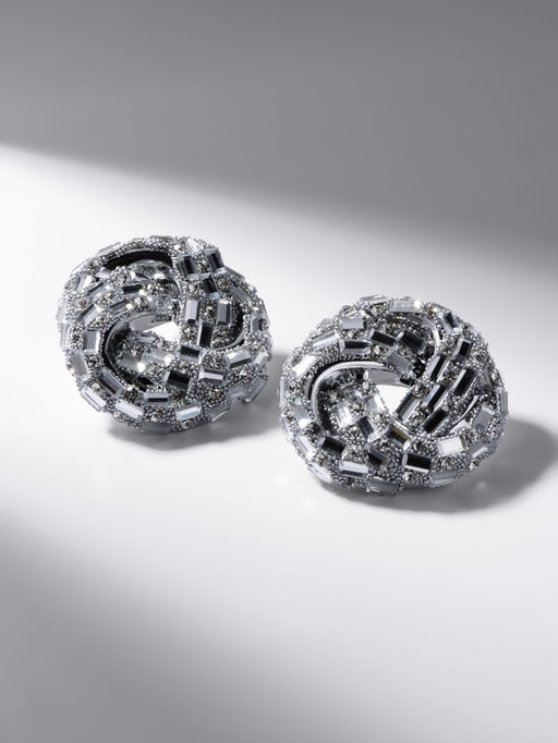 Серьги со стразами QF Блеск переплетение, белые в серебре  фото 2