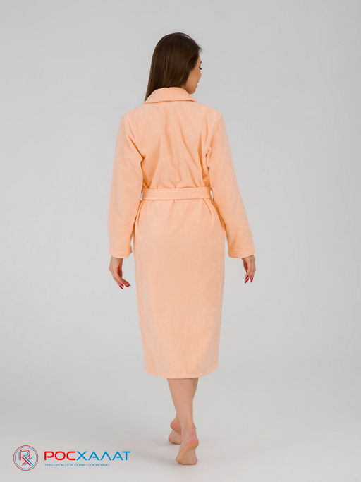 Женский махровый халат с шалькой персиковый МЗ-02 (32)
