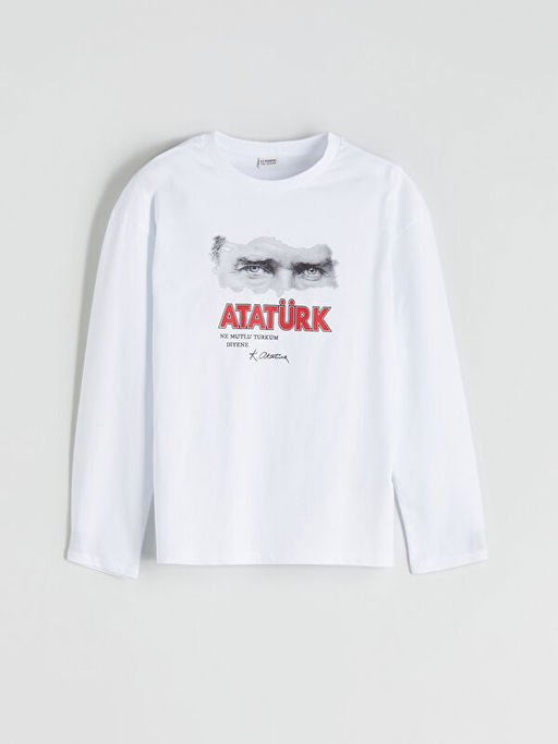 Bisiklet Yaka Atat?rk Bask?l? Erkek ?ocuk Ti??rt