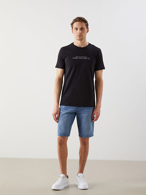 Bisiklet Yaka K?sa Kollu Bask?l? Penye Erkek Ti??rt