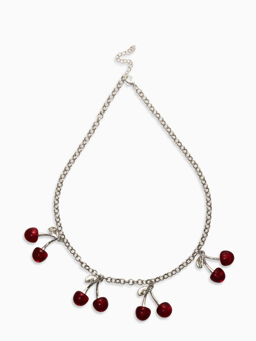 Цепь с подвесками "Вишня", 40+удл, цвет красный в серебре