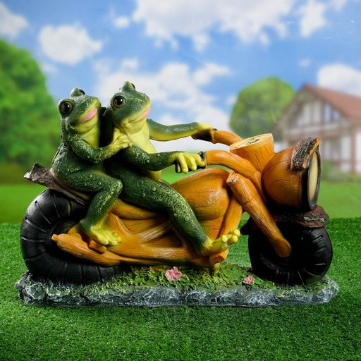 Садовая фигура из полистоуна «Лягушки на мотоцикле», 35×48×12 см