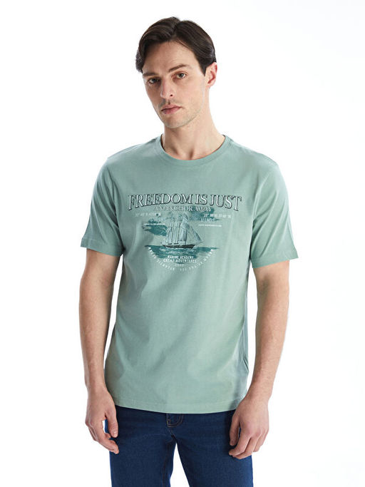 Bisiklet Yaka K?sa Kollu Bask?l? Penye Erkek Ti??rt