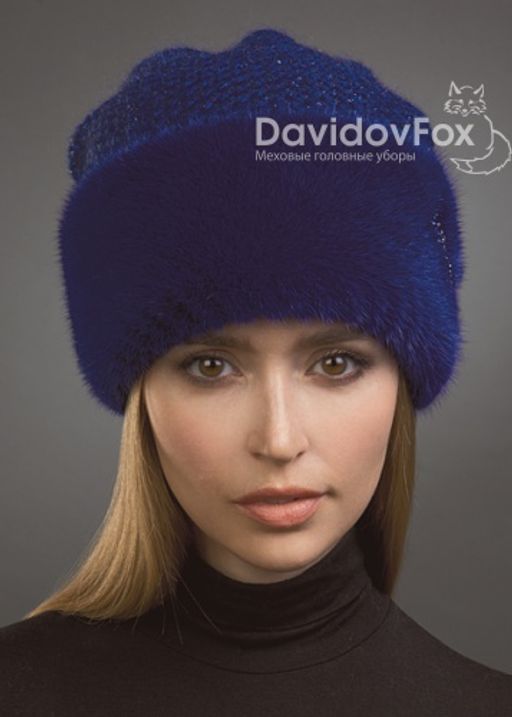 Шапка Лия норка трикотаж индиго