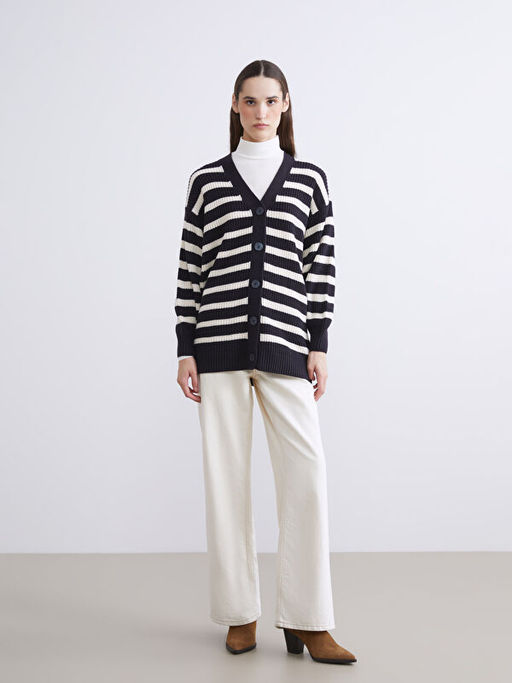 V Yaka ?izgili Kad?n Triko H?rka