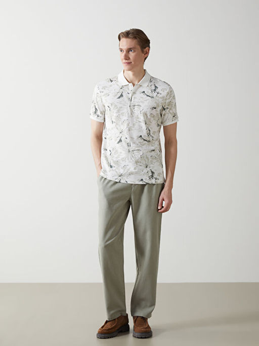 Polo Yaka K?sa Kollu Desenli Erkek Ti??rt