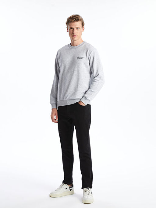 Bisiklet Yaka Uzun Kollu Bask?l? Erkek Sweatshirt